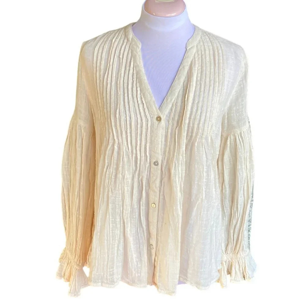 Twelve Twelve Women's Cotton‎ Blouse, Size Small, Gauzy, Off-White, Peasant